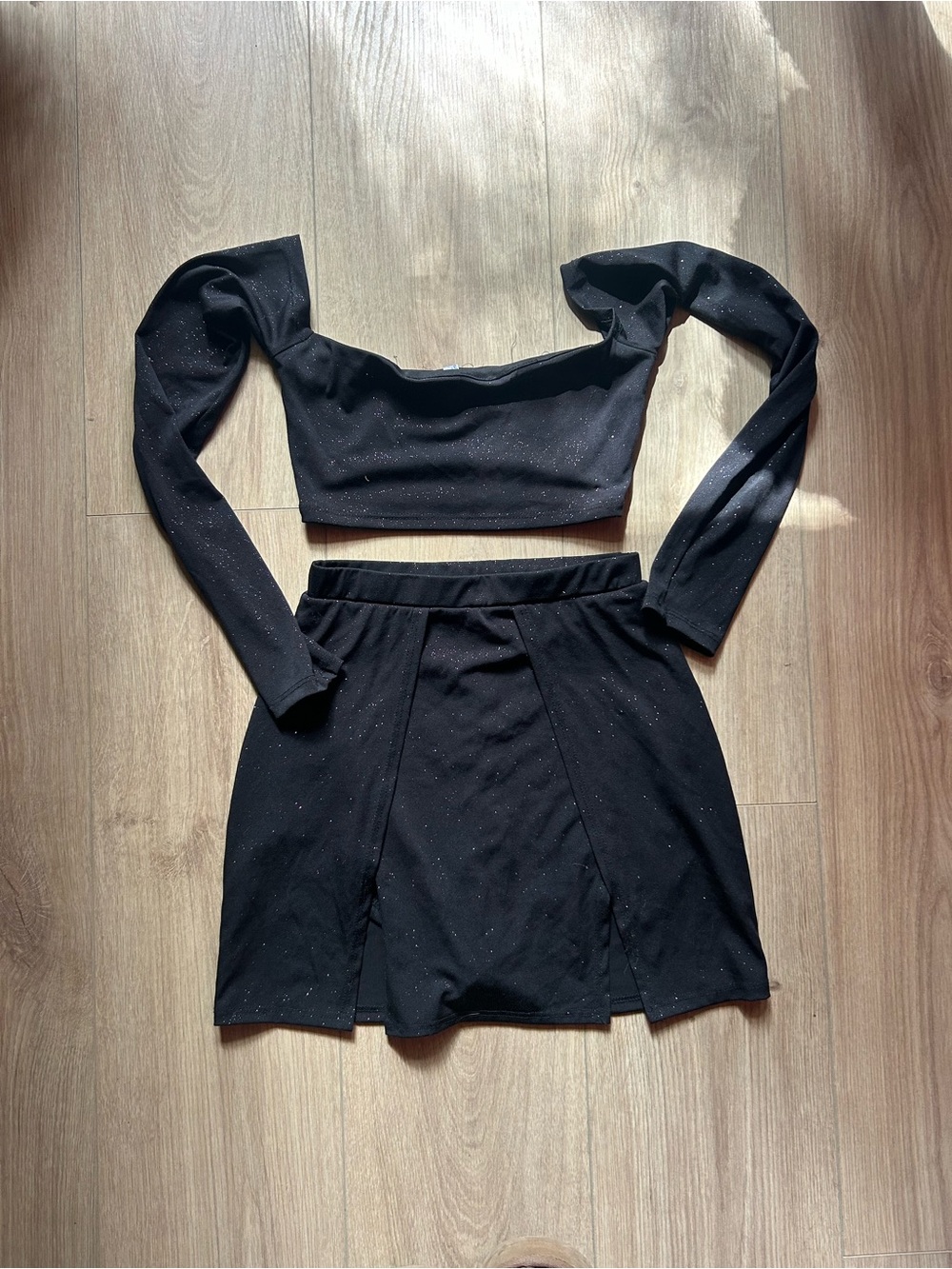 Lucy in the Sky Black Sparkle Two-Piece Skirt Set